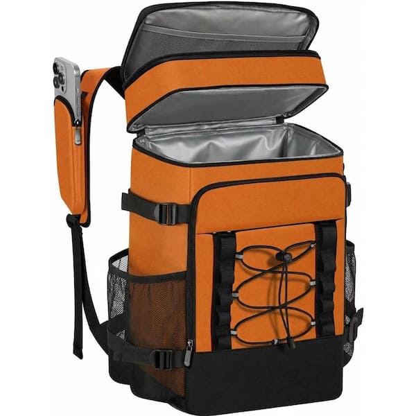 25 qt. Leakproof Two-Compartment Soft-Side Cooler Chest Backpack in Orange for Picnic Beach Hiking Camping BBQ