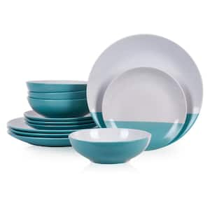 Lizzy 12-Piece Teal Stoneware Dinnerware Set (Service for 4)