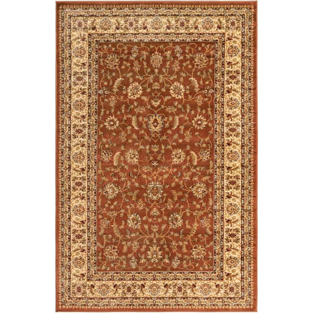Terracotta & Ivory Easy-Care Rectangular Synthetic Rug