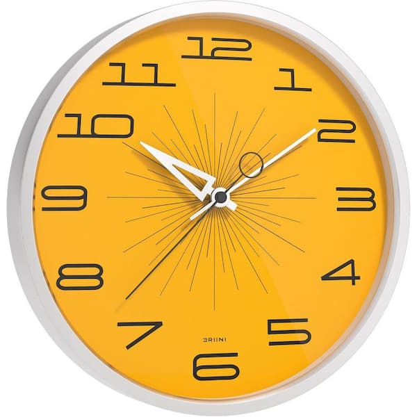 12 in. Yellow Analog Metal Lighted Wall Clock for Living Room