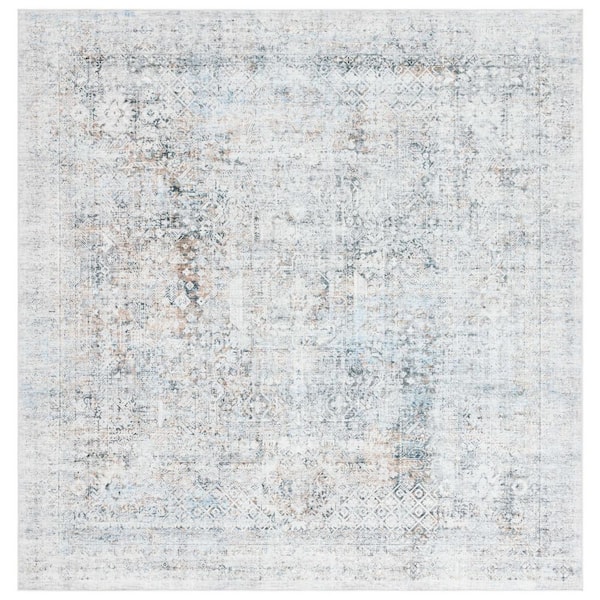 Arizona Beige/Charcoal 6 ft. x 6 ft. Distressed Border Ornate Machine Washable Square Area Rug