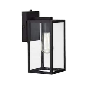 1-Light Black Hardwired Outdoor Wall Lantern Sconce Porch Light With Clear Glass