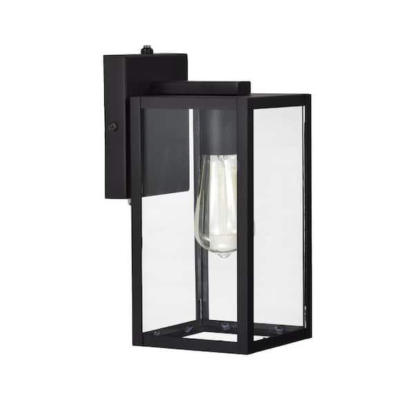 Tidoin 1-Light Black Hardwired Outdoor Wall Lantern Sconce Porch Light With Clear Glass