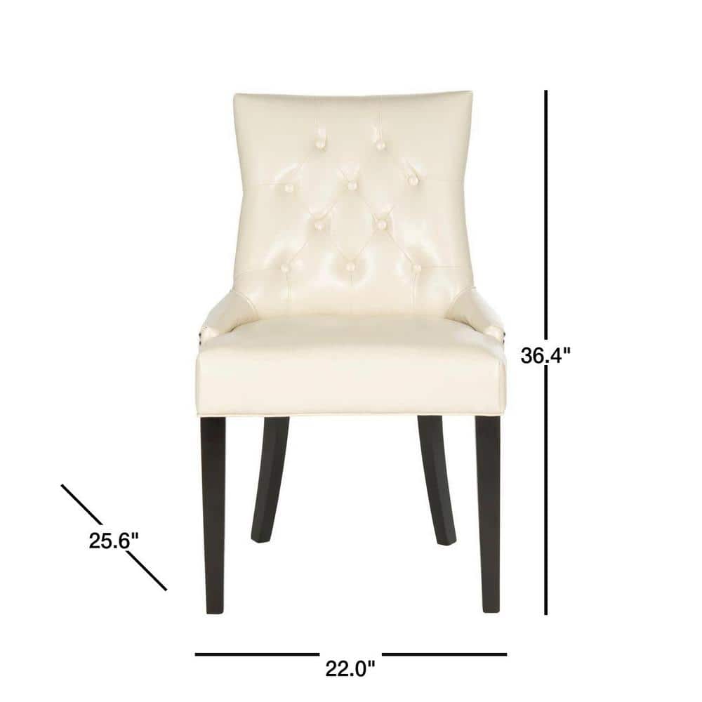 Flat Cream Leather Parsons Dining Chairs with Wood Legs, Set of 2