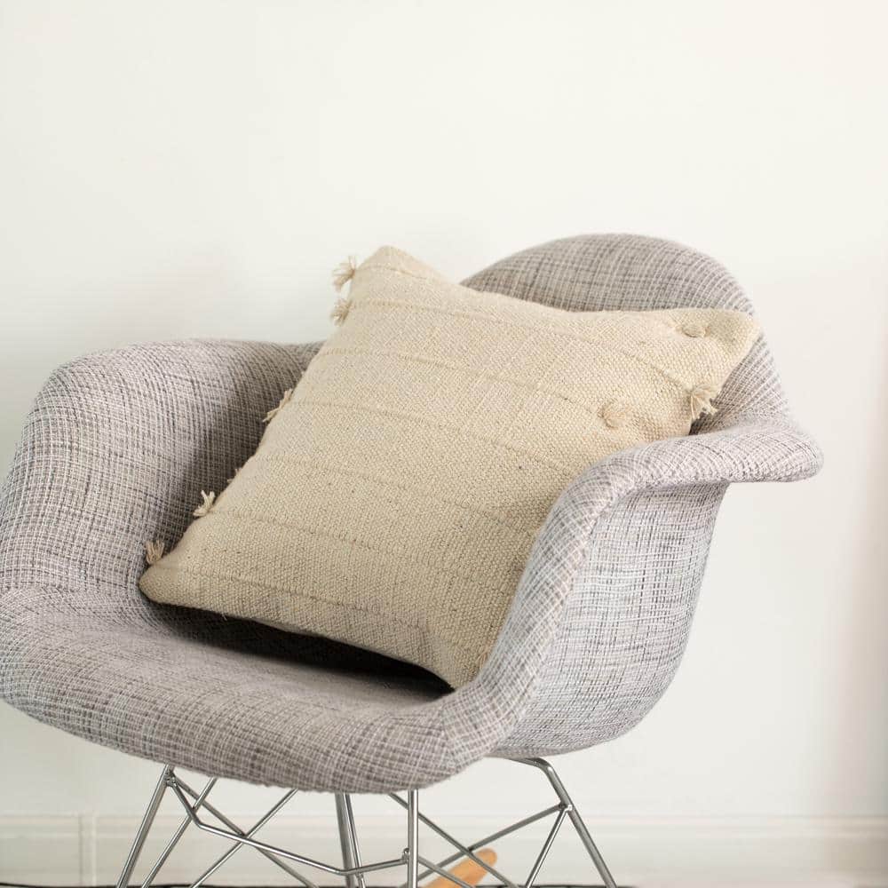 Handwoven Boho-Chic Cotton 17" Throw Pillow Cover with Drawstring