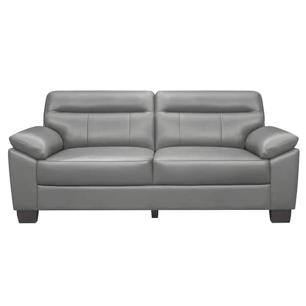 EVERGLADE HOME Metz 81 in. Round Arm Faux Leather Straight in Gray