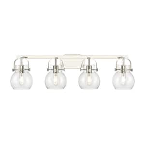 Pilaster II Sphere 36.5 in. 4-Light Polished Nickel Vanity Light with Glass Shade