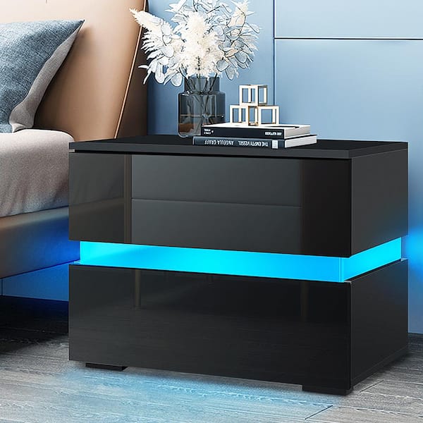 Nightstand Table Bedroom Drawer Cabinet LED Light Bedside End Table Night Stand 