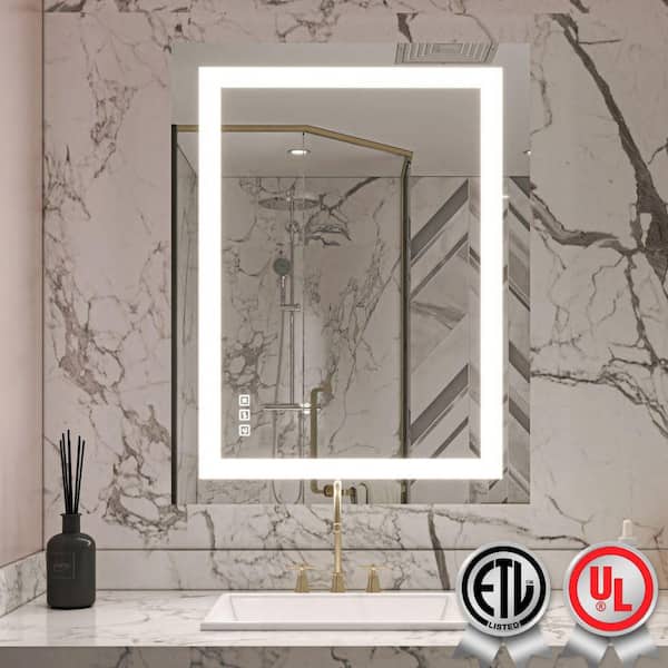 waterpar Super Bright 36 in. W x 28 in. H Rectangular Frameless Anti-Fog LED Wall Bathroom Vanity Mirror with Front Light