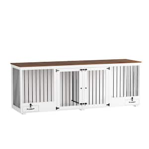 Large Dog Kennel for 2 Dogs, Heavy Duty Wooden Dog House with Dog Feeding Area,86.6" Large Pet Pens with Removable Irons