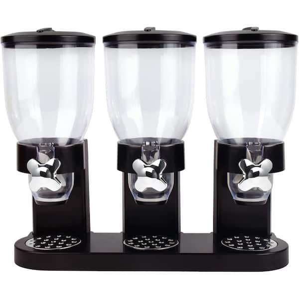 PRIMEPLUS Black Triple Canister Dry Food Cereal Dispenser (1 Piece)
