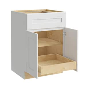 Newport Pacific White Plywood Shaker Assembled Base Kitchen Cabinet 1 ROT Soft Close 30 in W x 24 in D x 34.5 in H