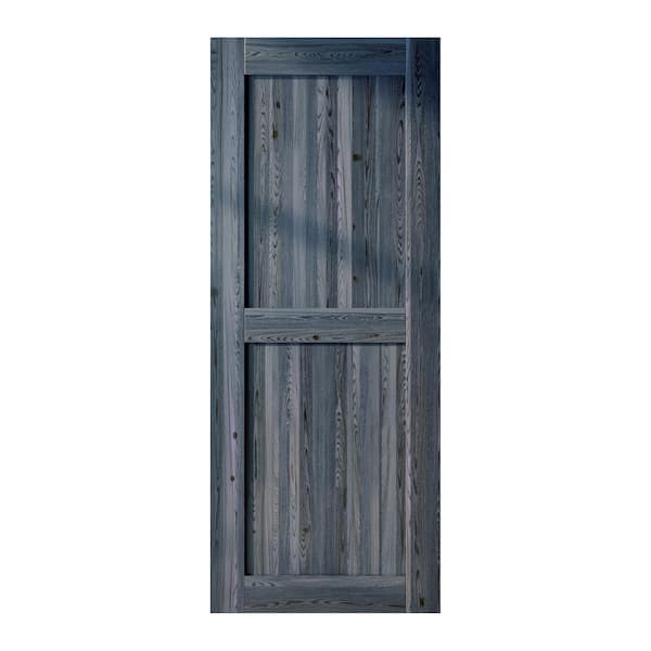 HOMACER 34 in. x 84 in. H-Frame Navy Solid Natural Pine Wood Panel Interior Sliding Barn Door Slab with H-Frame
