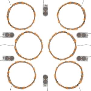 20-Light Bulb LED Orange Battery Operated Fairy String Lights (Set of 6)