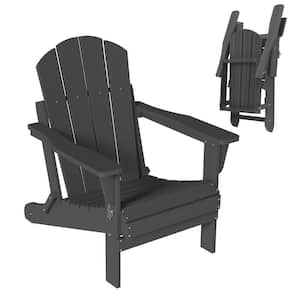 Classic Gray Outdoor Folding Plastic Adirondack Chair Weather Resistant Patio Fire Pit Chair