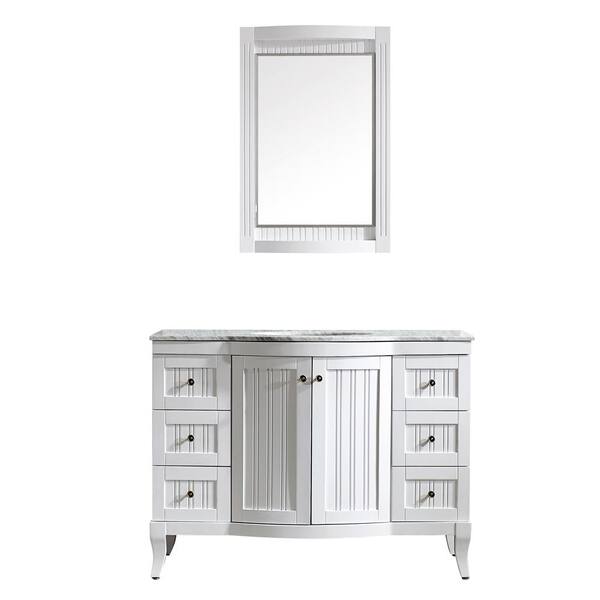 Vinnova Verona 48 in. W x 23 in. D x 35 in. H Vanity in White with Marble Vanity Top in White with Basin and Mirror