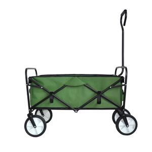 5.14 cu. ft. Grass Green Metal Folding Wagon Garden Cart Shopping Beach Cart