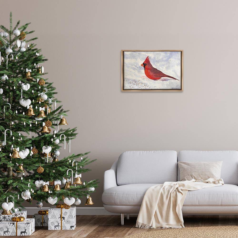Red Cardinal in Snow by Stephanie Fielden Brown Floater Frame Animal Graphic Art Print 17 in. x 25 in. price history on PriceWatchPro