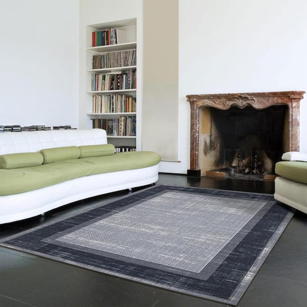Ottohome Collection Non-Slip Rubberback Bordered Design 3x5 Indoor Area Rug, 3 ft. 3 in. x 5 ft., Gray