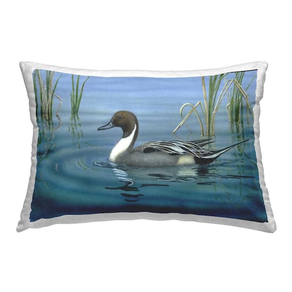 Stupell Industries Pintail Loon in Pond Blue Print Polyester 14 in. X 20in. Throw Pillow