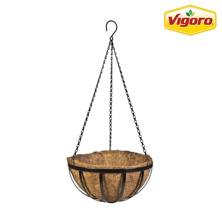 Vigoro 12 in. Dia Black Metal English Hanging Basket with Coco Liner