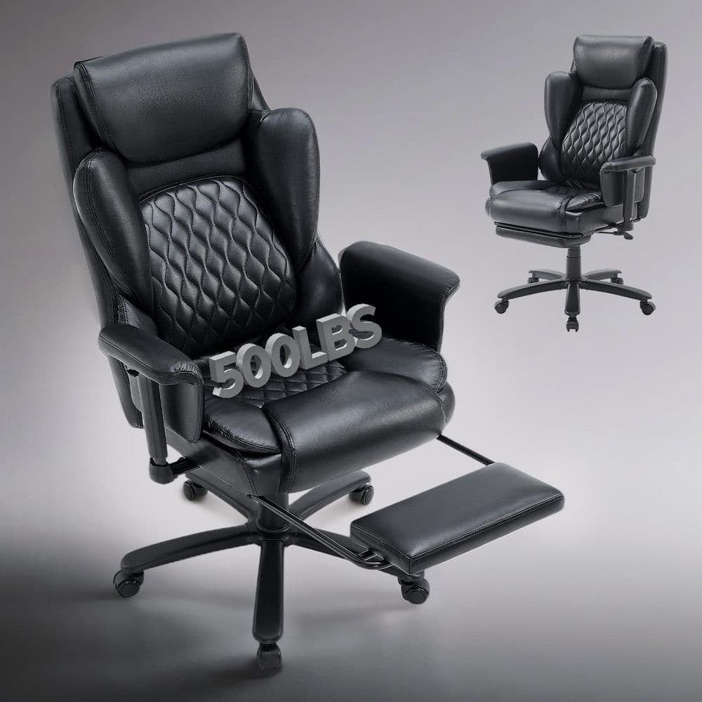 Faux Leather High-Back Ergonomic Office Chair in Black with Adjustable Padded Arms Swivel Chair with Headrest & Footrest