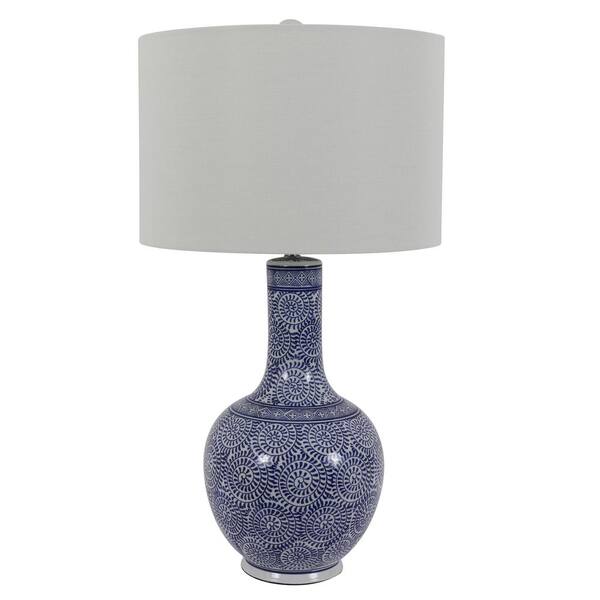 Decor Therapy 27.5 in. Ceramic LED Blue and White Table Lamp with Shade