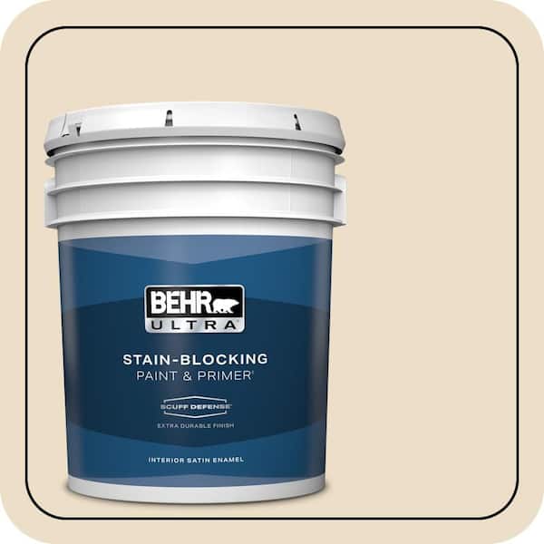 BEHR ULTRA 5 gal. #710C-2 Raffia Cream Extra Durable Satin Enamel Interior Paint & Primer
