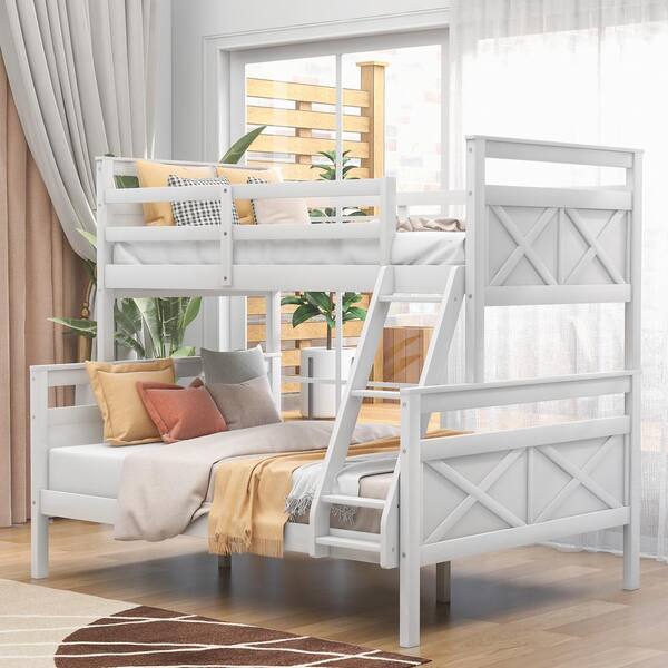 Harper & Bright Designs White Twin Over Full Wood Bunk Bed with Ladder ...