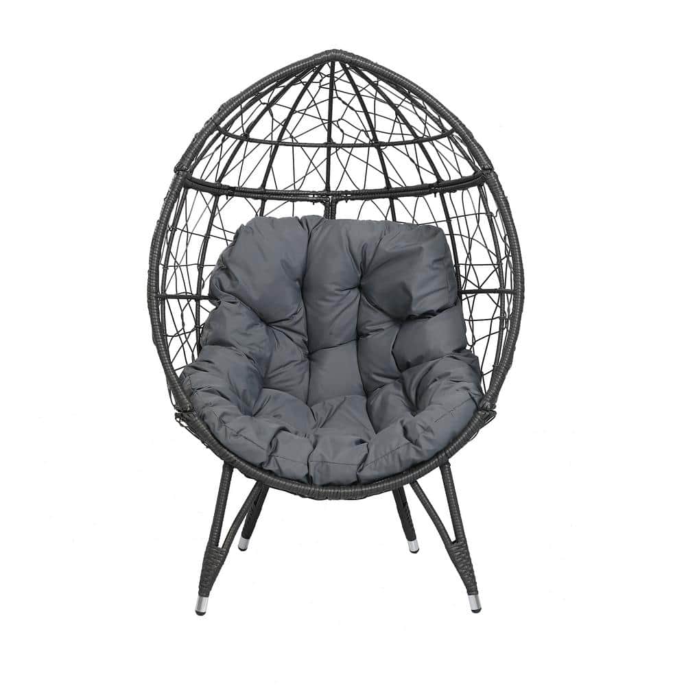 Wicker Patio Egg Chair Outdoor Lounge Chair for Garden, Balcony with Dark G