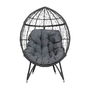 Wicker Patio Egg Chair Outdoor Lounge Chair for Garden, Balcony with Dark Gray Cushion