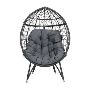 Wicker Patio Egg Chair Outdoor Lounge Chair for Garden, Balcony with Dark Gray Cushion