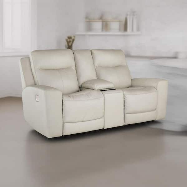 Minda Coconut White Faux Leather Glider Power Recliner Chair with USB Port