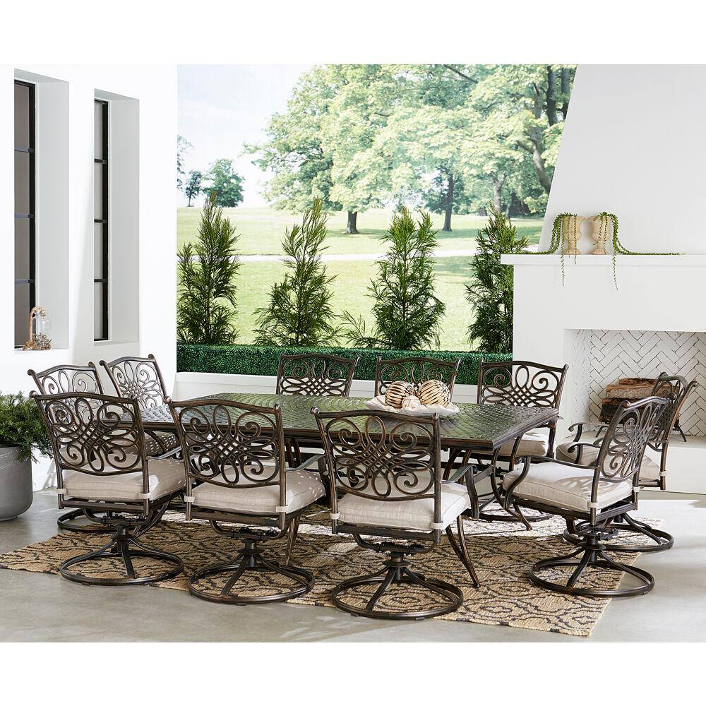 Renditions 11-Piece Bronze Aluminum Outdoor Dining Set with White Sunbrella Cushions