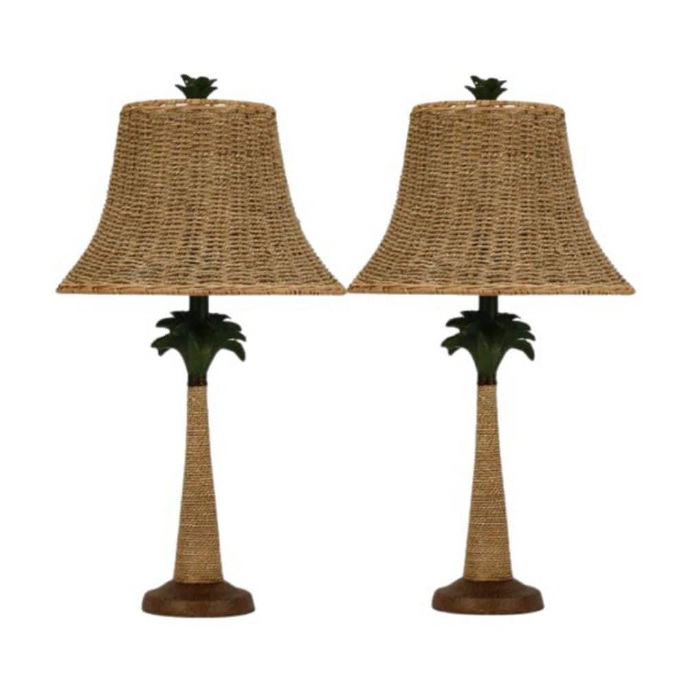Pair of 25 in. Natural/Green Pineapple Cast Table Lamps with Designer Rattan Shades price history on PriceWatchPro