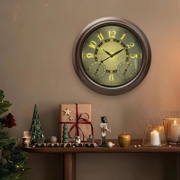 Phewnyzo 18 in. Illuminated Large Metal Outdoor Clock with AI