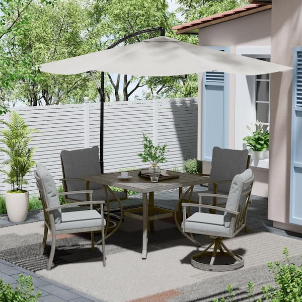 Urban Oasis Gray 5-Piece Aluminum Outdoor Dining Set with 2-Swivel Chairs and Cushions