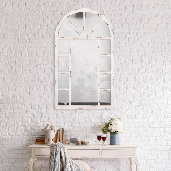 Pinnacle Medium Rectangle Distressed White Hooks Mirror 40 In H X 23 75 W 1807 3735 The Home Depot Pinnacle Medium Rectangle Distressed, Distressed White Windowpane Wall Mirror With Hooks
