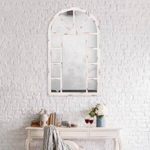 Medium Rectangle Distressed White Hooks Mirror (40 in. H x 23.75 in. W)