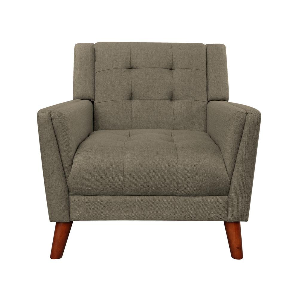 Mocha Modern Handcrafted Wood Accent Chair with Tufted Detail