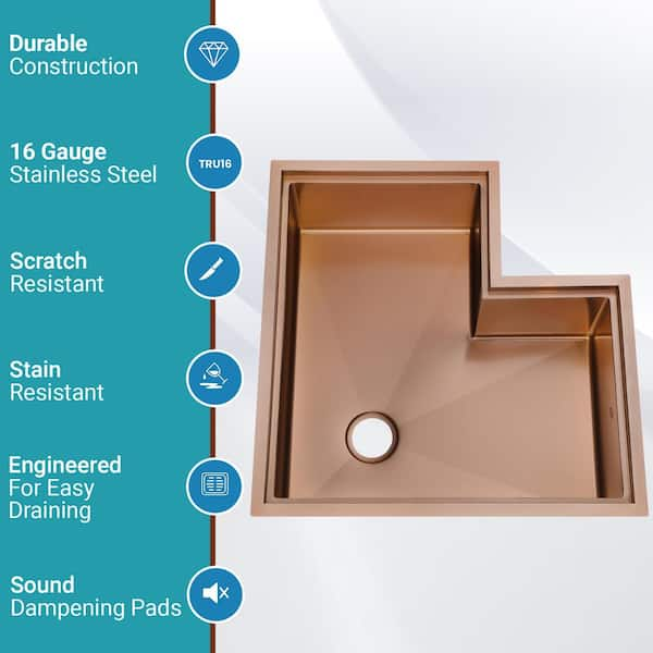 RCORB3030WS-Stainless 16 Gauge 30 in. Butterfly Corner Undermount Workstation Kitchen Sink with Accessories