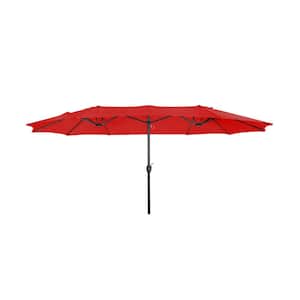 Bali Outdoor Double Sided 15 ft. x 9 ft. Rectangular Twin Market Patio Umbrella with Crank in Red