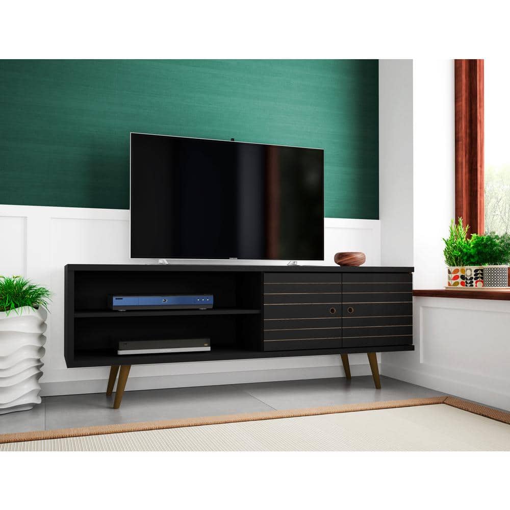 Liberty Modern 68'' Black Engineered Wood TV Stand with Cabinet