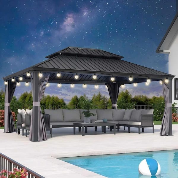PURPLE LEAF 14 ft. x 16 ft. Gray Patio Outdoor Gazebo for Backyard