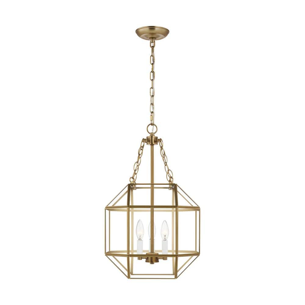Morrison 60-Watt Small 3-Light Satin Brass Shaded Pendant Light with Clear Glass Shade price history on PriceWatchPro