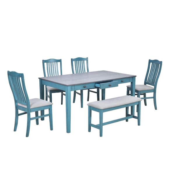 Harper & Bright Designs Mid-Century 6-piece Antique Blue Rectangle