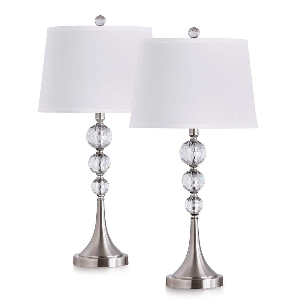 HomeGlam Madison 61 in. H Brushed Nickel Crystals Table and Floor Lamp Set (3-Piece) -  HG9057ST3-BN
