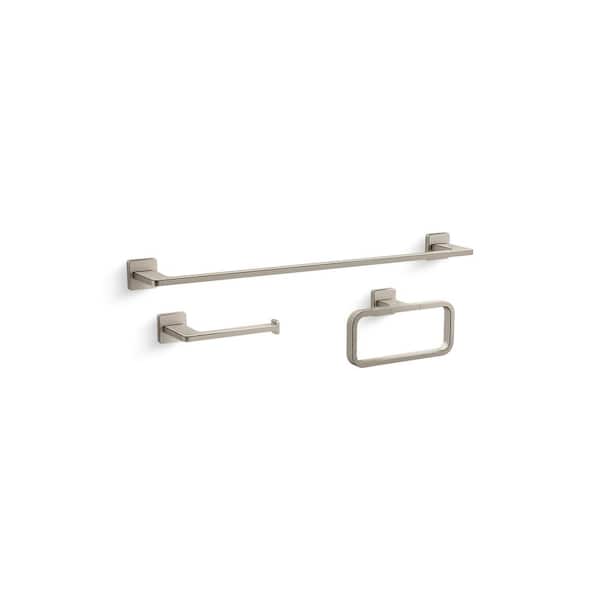Mavera 3-Piece Bath Hardware Set with Towel Bar, Toilet Paper Holder and Hand Towel Holder in Vibrant Brushed Nickel