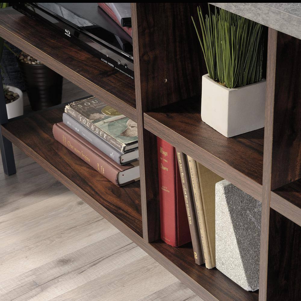 Gray and Walnut Industrial TV Stand with Cabinet for 60" TVs