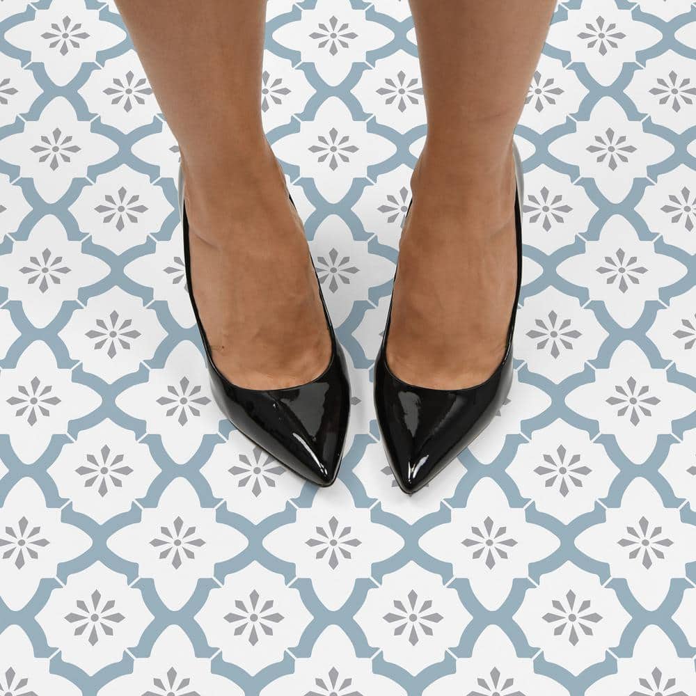 Alfama Blue and White Geometric Peel and Stick Vinyl Floor Tiles